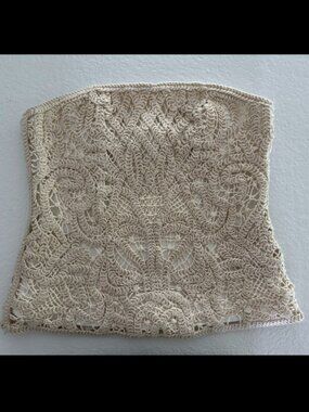 White House Black Market Cream Crochet Strapless Top Size 2